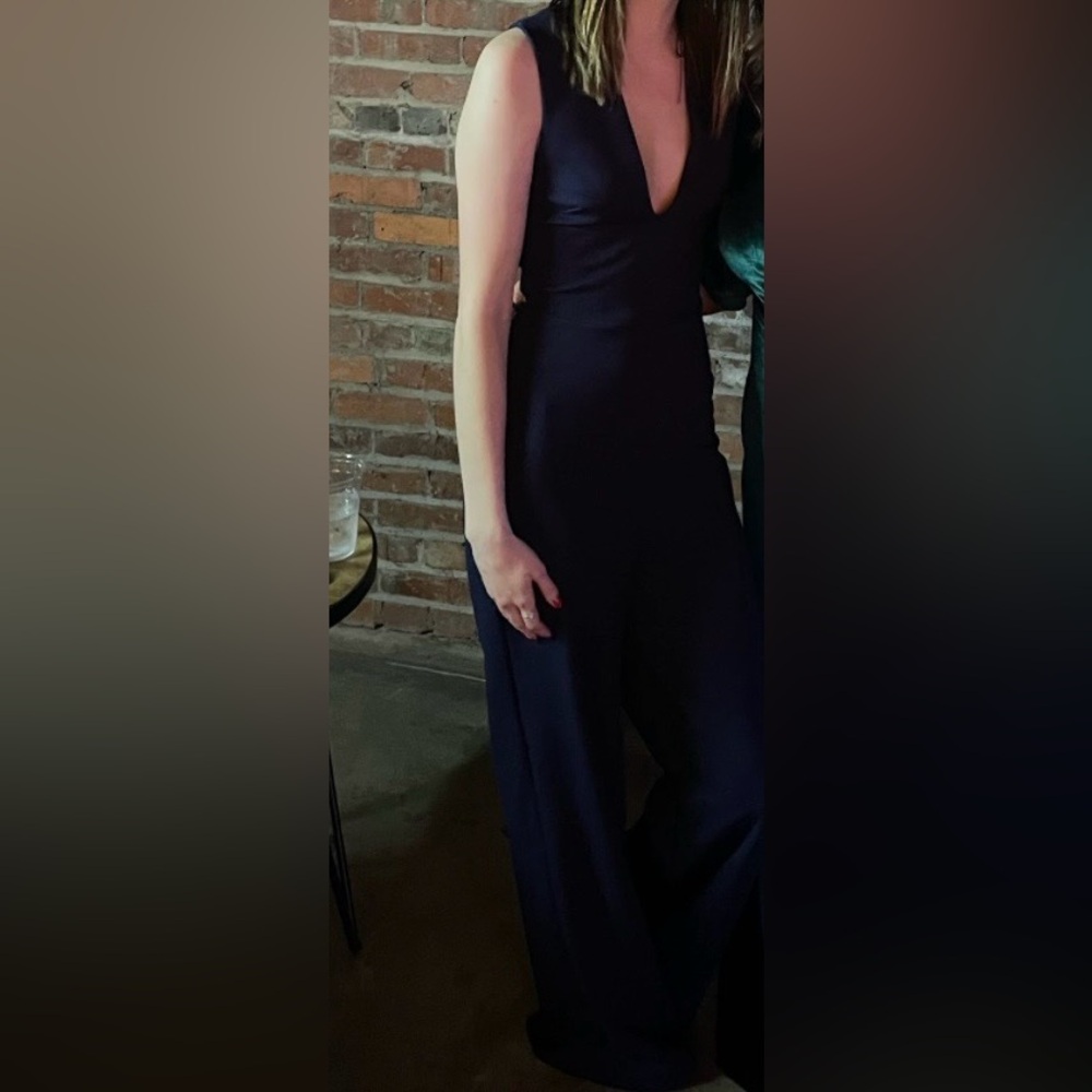 Lulu's Navy Blue Deep-V Jumpsuit